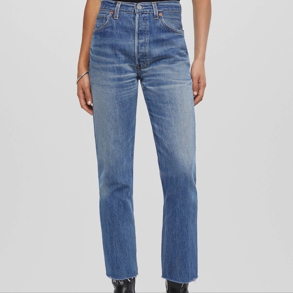 Re/Done Women's Straight Leg Jeans in Medium Blue Wash